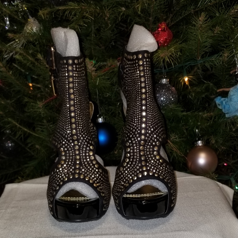 Black Studded Open Back Heel